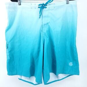 Beach Belle Mens Plus Sz Blue Ombre Swim Trunk Side Pocket Drawstring|20W